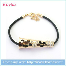 2015 new design mouse figure leather cord metal gold bracelet jewelry crystal stretch bracelets